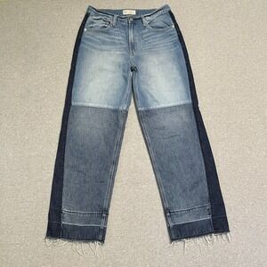 Gap Jeans Womens 28 Blue Baggy Low Rise Patchwork Frayed Hem Boho Festival Denim